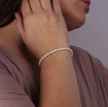 White Pearl Bracelet in Sterling Silver - Elegant Charm Link Design