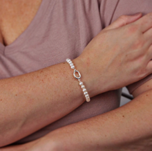 White Pearl Bracelet in Sterling Silver - Elegant Charm Link Design