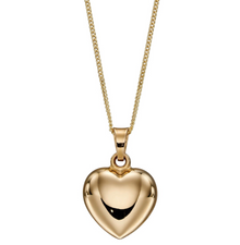 9ct Yellow Gold Small Heart Pendant Necklace – 46cm Curb Chain