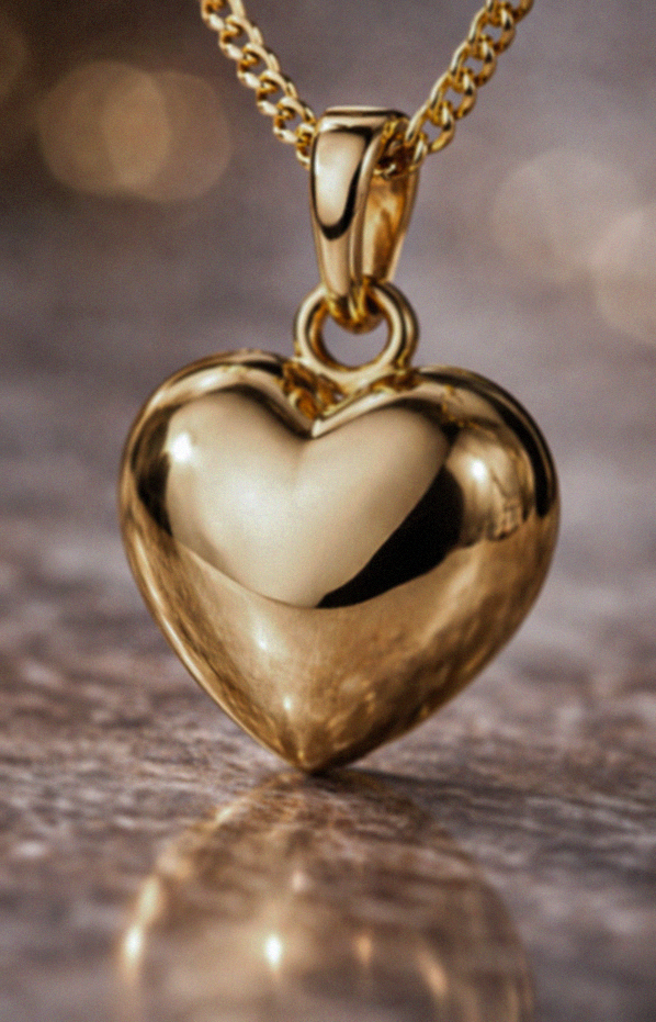 9ct Yellow Gold Small Heart Pendant Necklace – 46cm Curb Chain