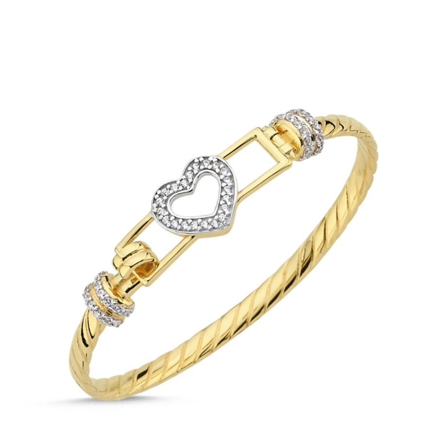 9ct Yellow Gold Twisted Heart Hook Bangle – Solid 13.8g