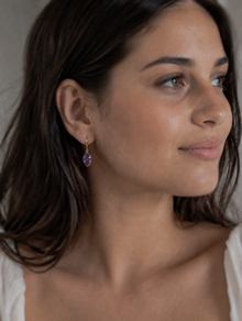9ct Yellow Gold Flame Cut Amethyst Drop Earrings