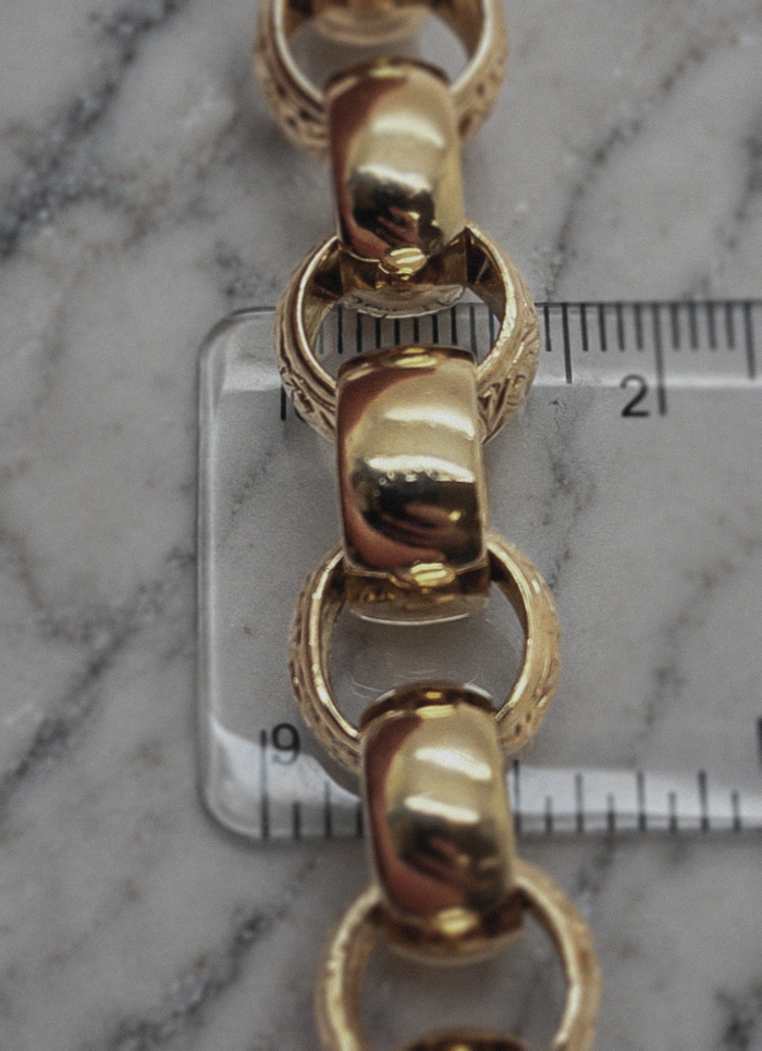 9ct Yellow Gold Engraved & Plain Belcher Bracelet