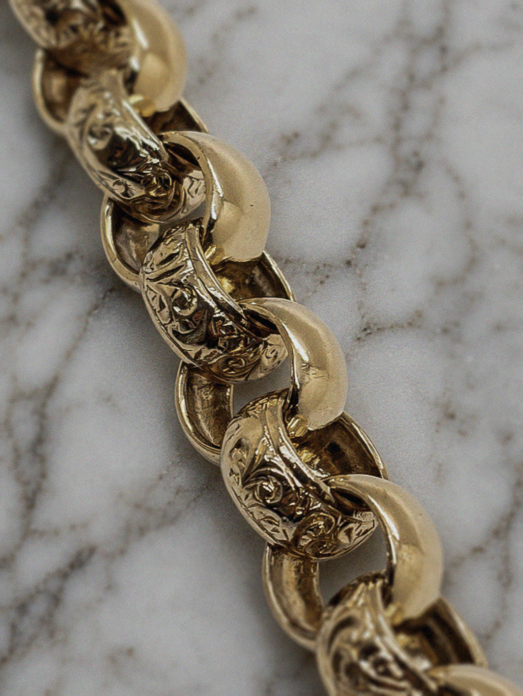 9ct Yellow Gold Engraved & Plain Belcher Bracelet