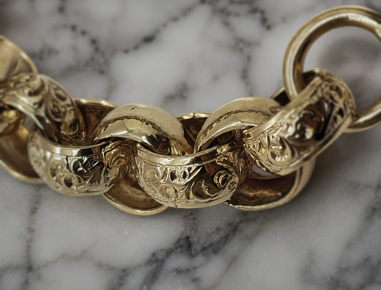 9ct Yellow Gold Engraved & Plain Belcher Bracelet