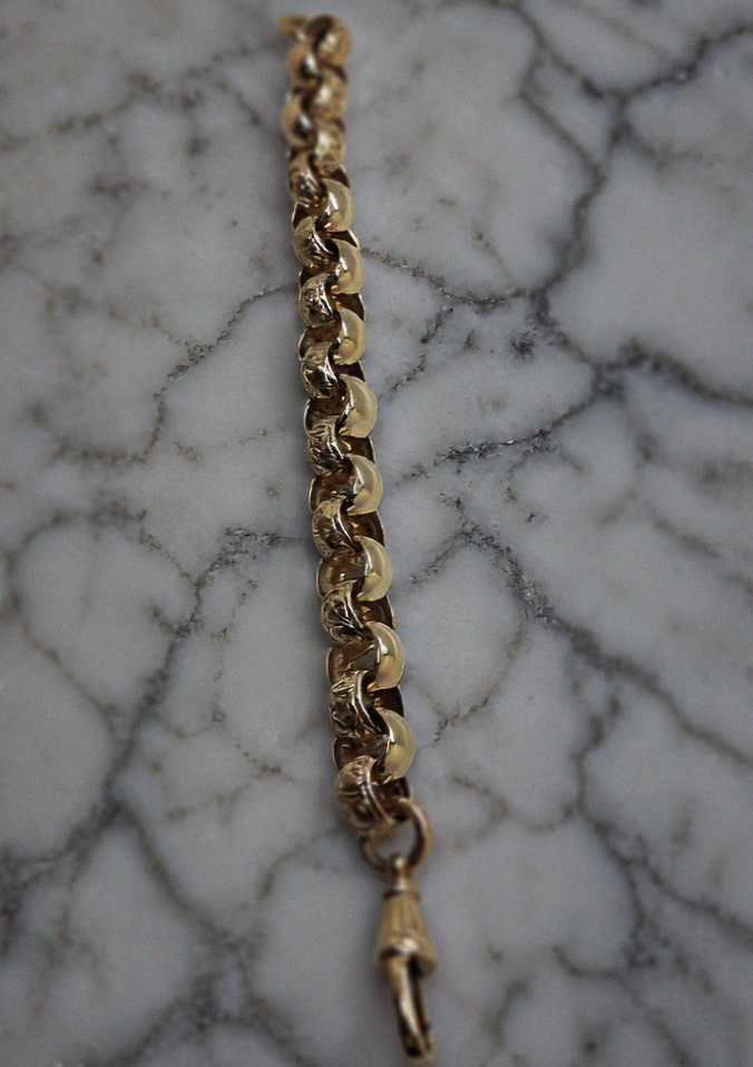 9ct Yellow Gold Engraved & Plain Belcher Bracelet