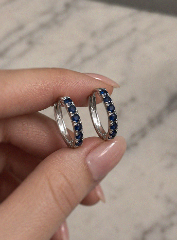 9ct White Gold Blue Sapphire Hoop Earrings