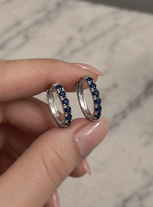 9ct White Gold Blue Sapphire Hoop Earrings
