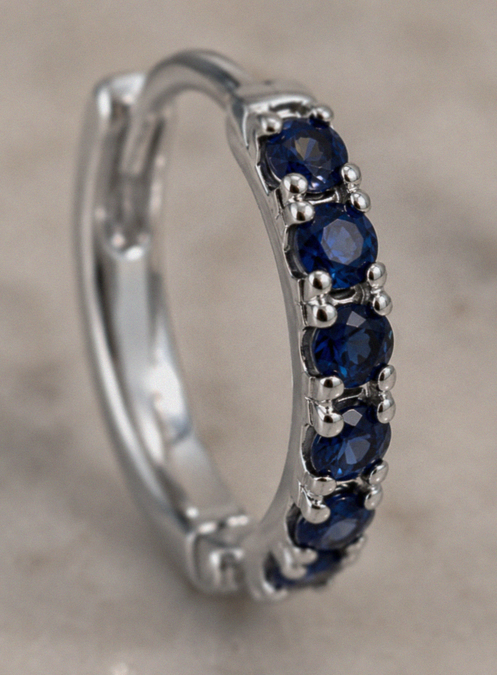 9ct White Gold Blue Sapphire Hoop Earrings