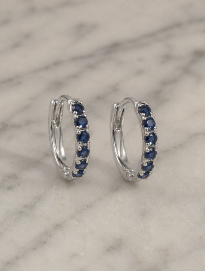 9ct White Gold Blue Sapphire Hoop Earrings