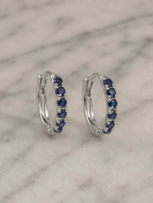 9ct White Gold Blue Sapphire Hoop Earrings