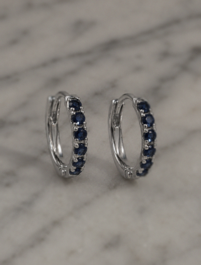 9ct White Gold Blue Sapphire Hoop Earrings