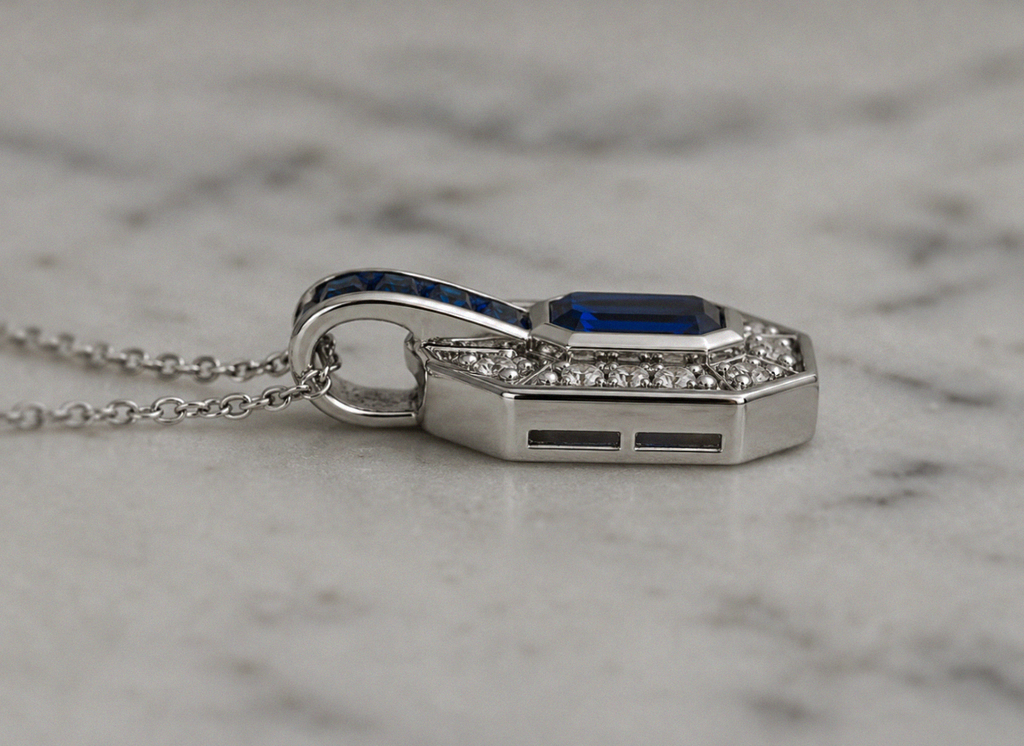 9ct White Gold Sapphire & Diamond Channel Necklace