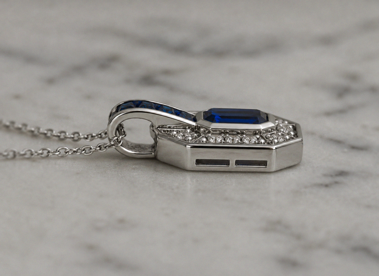 9ct White Gold Sapphire & Diamond Channel Necklace