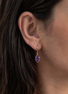 9ct Yellow Gold Flame Cut Amethyst Drop Earrings