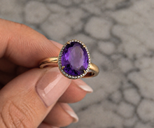 9ct Yellow Gold Irregular Amethyst Ring with Diamond Surround