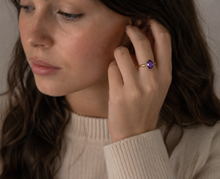 9ct Yellow Gold Irregular Amethyst Ring with Diamond Surround