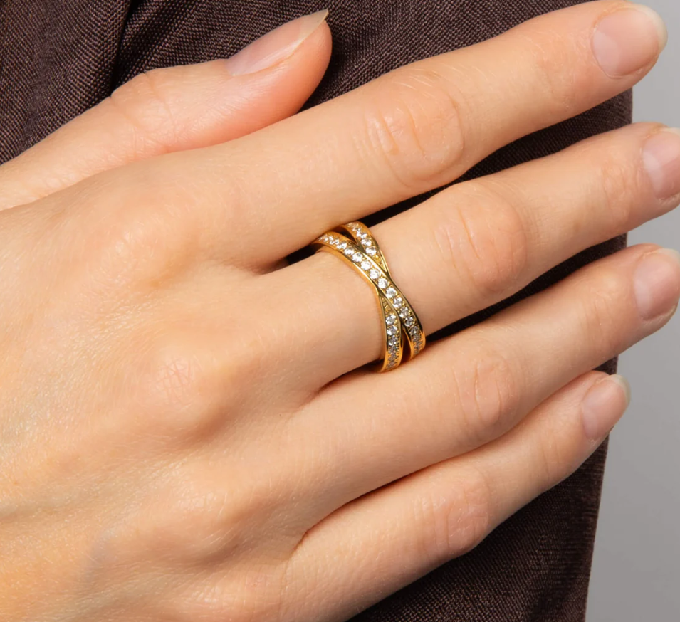 Diamonfire Gold-Plated Silver Cubic Zirconia Crossover Ring