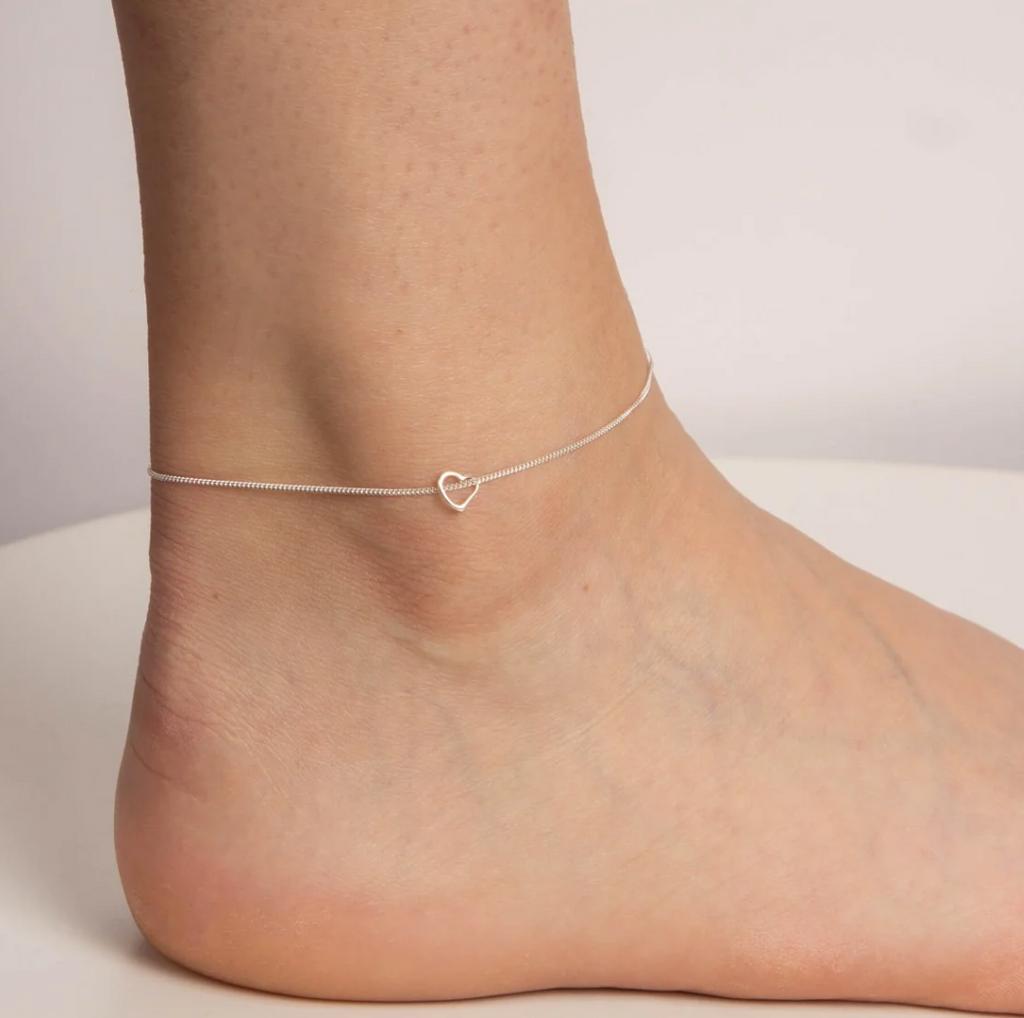 Sterling Silver Heart Anklet 23cm