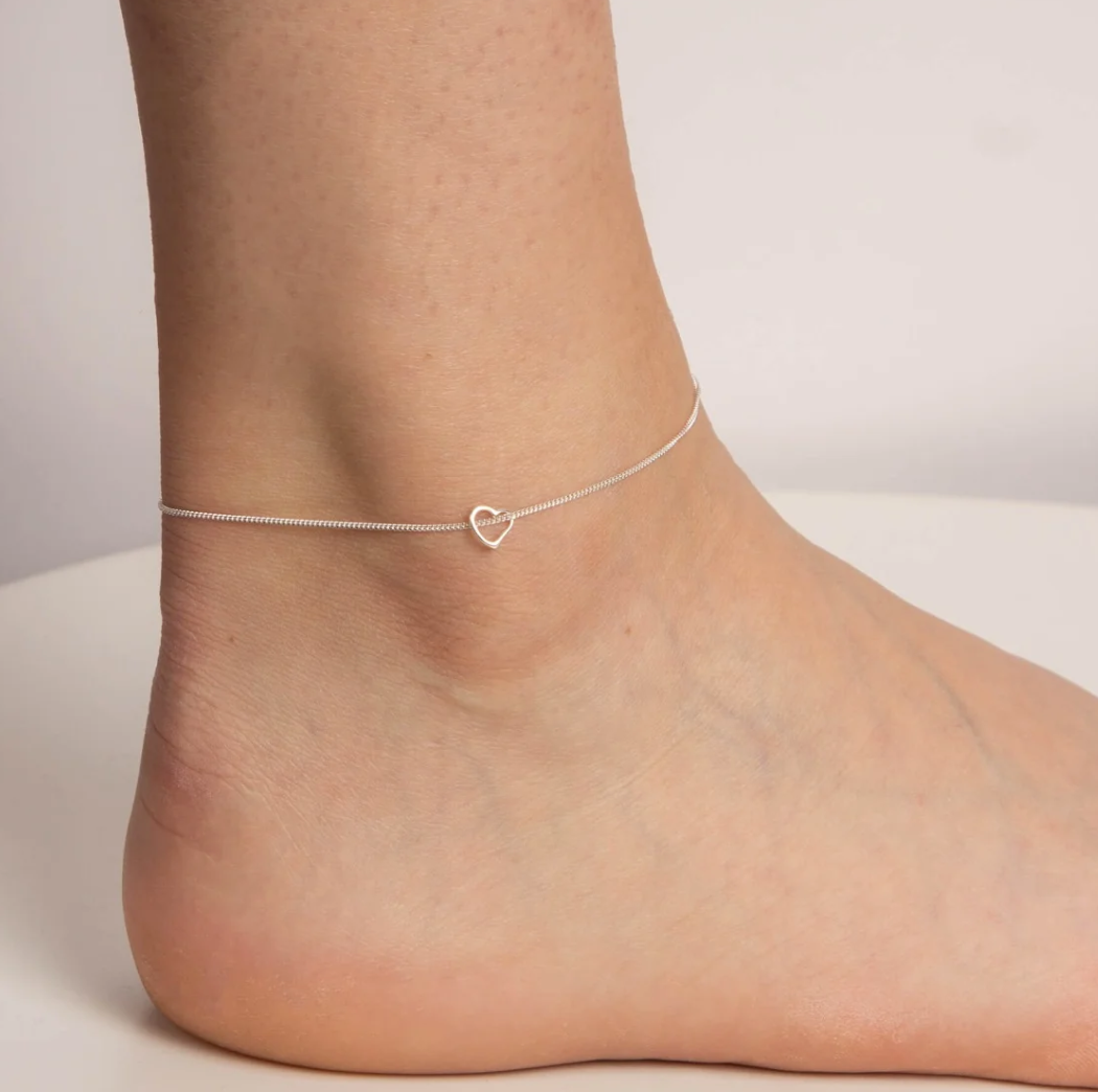 Sterling Silver Heart Anklet 23cm