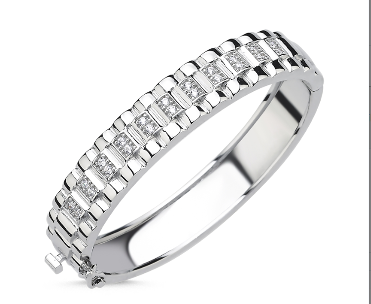 Ladies' Silver Cubic Zirconia Watch-Link Bangle