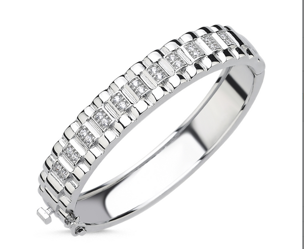 Ladies' Silver Cubic Zirconia Watch-Link Bangle