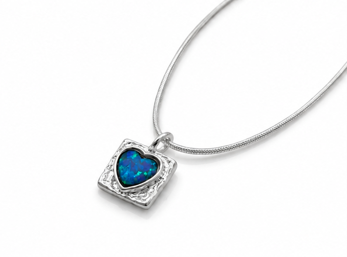 Banyan Sterling Silver Blue Opalite Heart Pendant Necklace