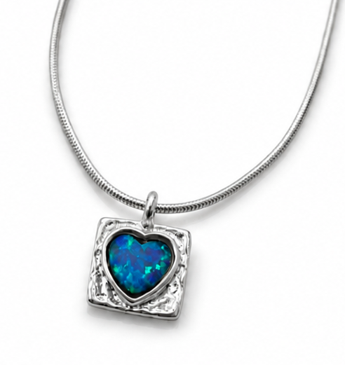 Banyan Sterling Silver Blue Opalite Heart Pendant Necklace