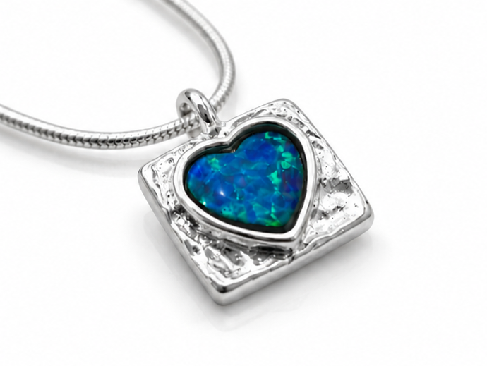 Banyan Sterling Silver Blue Opalite Heart Pendant Necklace