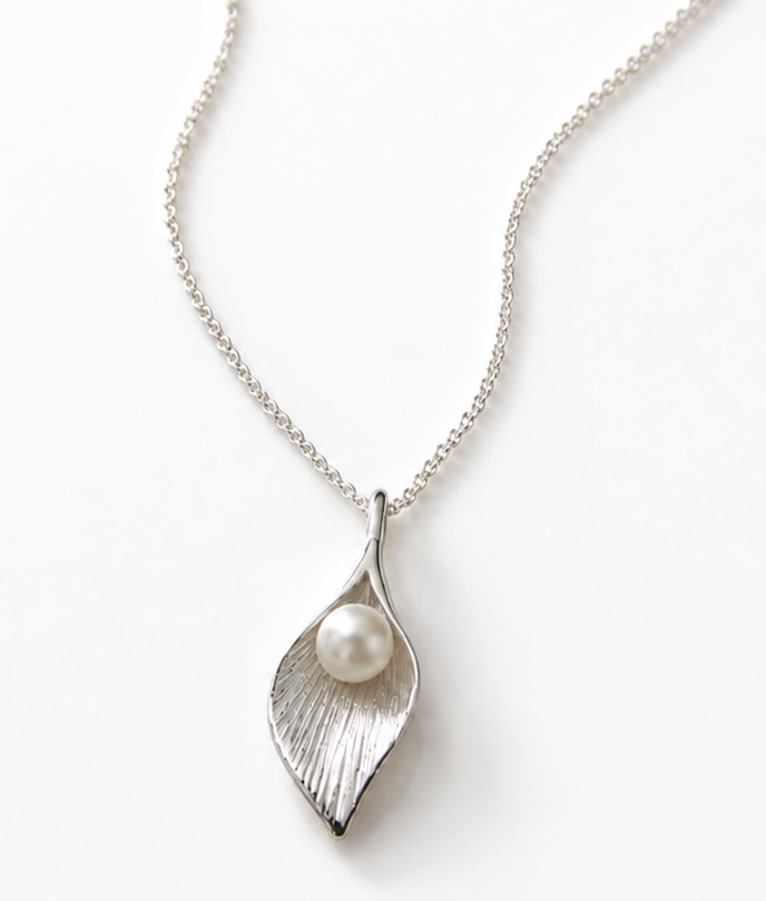 Sterling Silver Freshwater Pearl Calla Lily Pendant Necklace