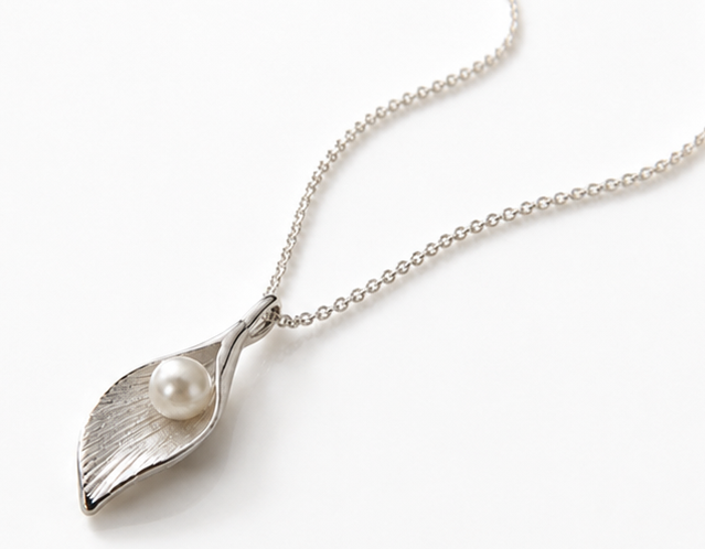 Sterling Silver Freshwater Pearl Calla Lily Pendant Necklace