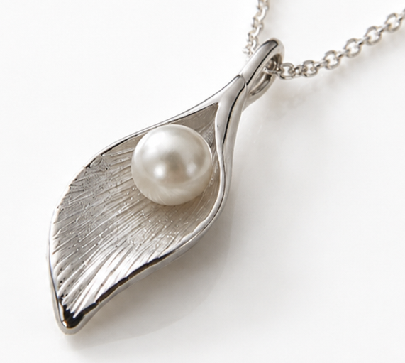 Sterling Silver Freshwater Pearl Calla Lily Pendant Necklace