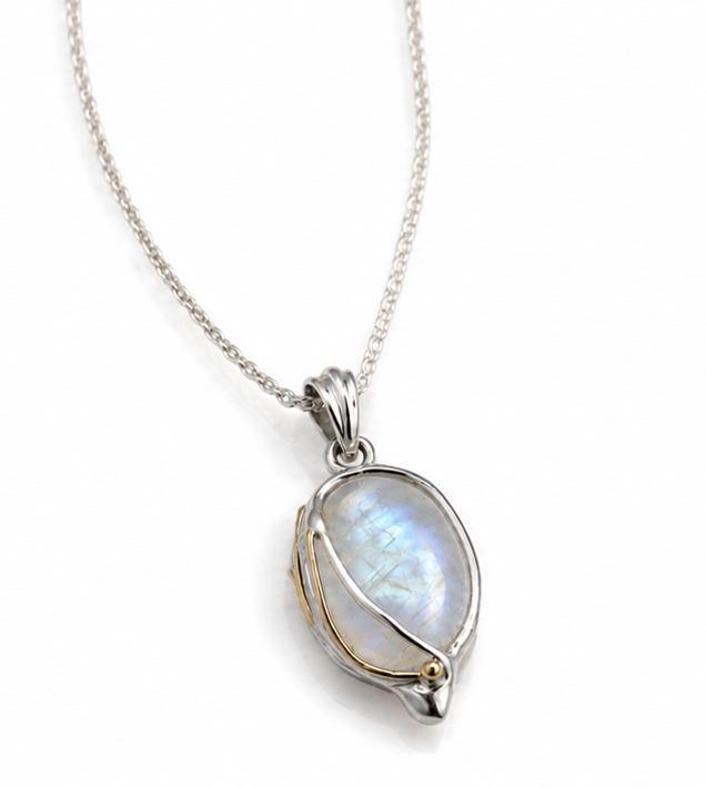 Banyan Rainbow Moonstone Pendant Necklace with 14ct Gold-Fill Detail