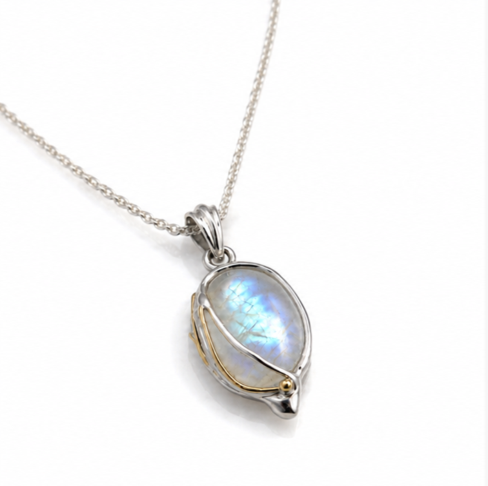 Banyan Rainbow Moonstone Pendant Necklace with 14ct Gold-Fill Detail