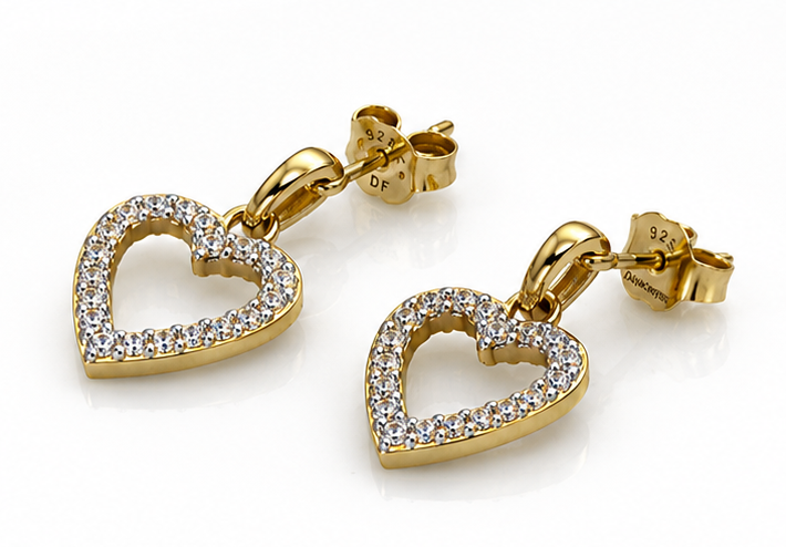 Diamonfire 24ct Gold-Plated Sterling Silver CZ Heart Drop Earrings