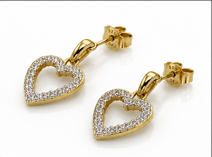 Diamonfire 24ct Gold-Plated Sterling Silver CZ Heart Drop Earrings