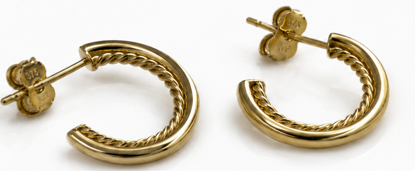 9ct Yellow Gold Rope Twist Open Hoop Earrings