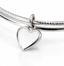 Sterling Silver Diamond-Cut Double Bangle with Heart Charm