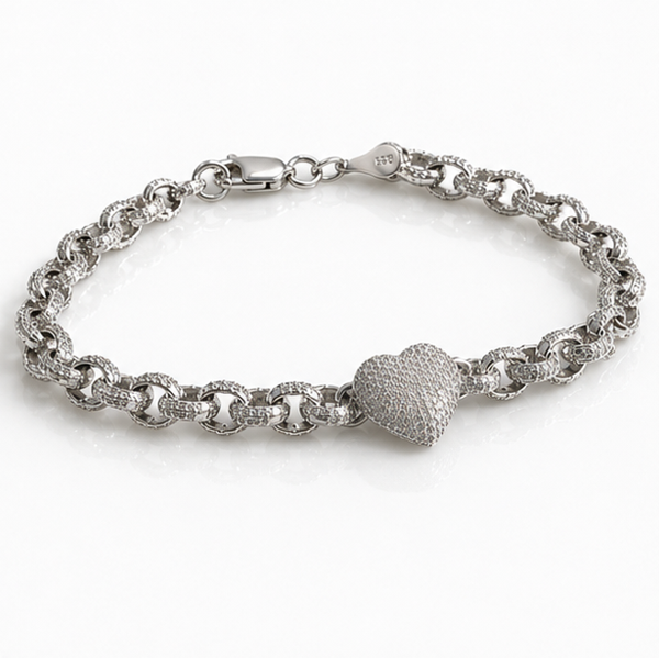 Children’s Sterling Silver Cubic Zirconia Heart Belcher Bracelet
