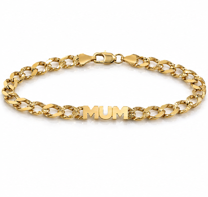 9ct Yellow Gold Mum Curb Link Bracelet