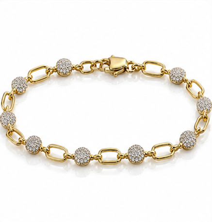 9ct Yellow Gold Cubic Zirconia Circle & Oblong Link Bracelet