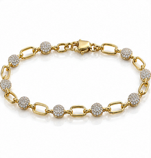 9ct Yellow Gold Cubic Zirconia Circle & Oblong Link Bracelet