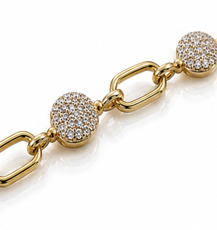 9ct Yellow Gold Cubic Zirconia Circle & Oblong Link Bracelet