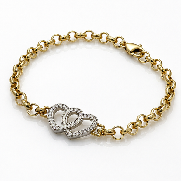 9ct Yellow Gold Cubic Zirconia Double Heart Children's Bracelet