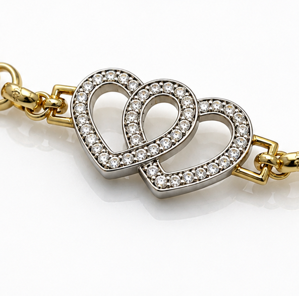 9ct Yellow Gold Cubic Zirconia Double Heart Children's Bracelet