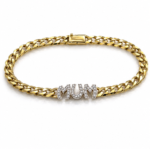 9ct Yellow Gold Cubic Zirconia Mum Curb Bracelet