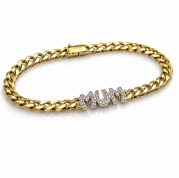 9ct Yellow Gold Cubic Zirconia Mum Curb Bracelet