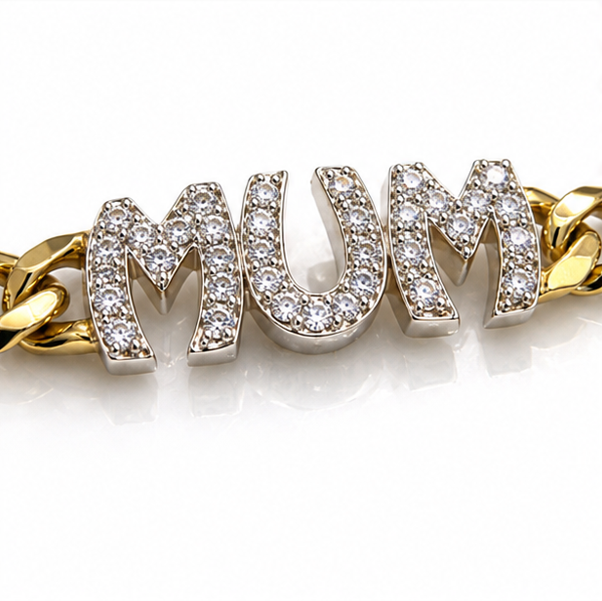 9ct Yellow Gold Cubic Zirconia Mum Curb Bracelet