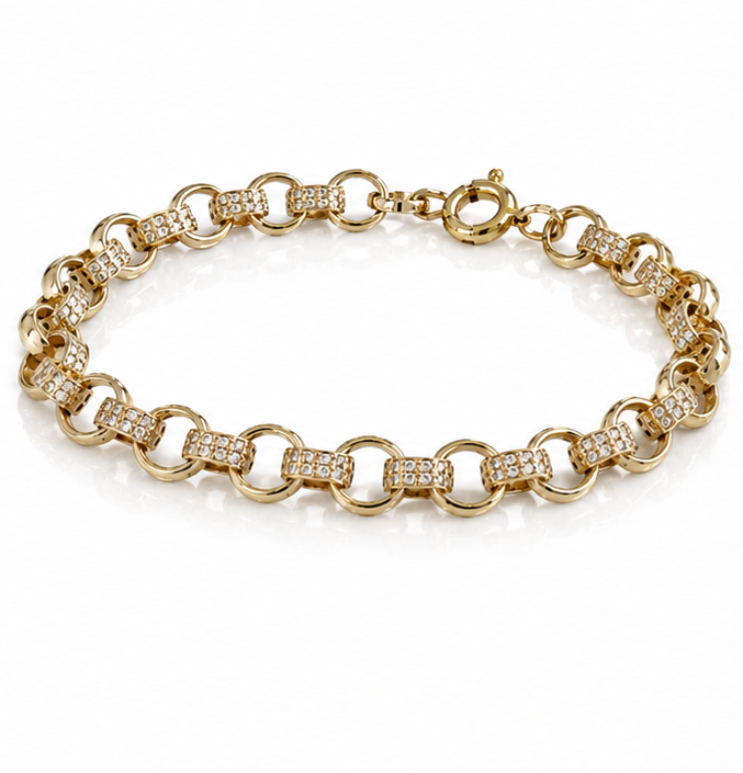 Men’s 9ct Yellow Gold Cubic Zirconia Belcher Bracelet 8.5 Inch