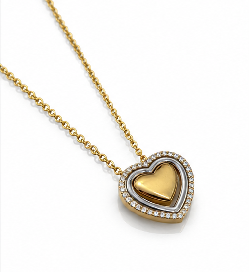 9ct Two-Tone Gold Cubic Zirconia Triple Heart Necklace 16–17 Inch